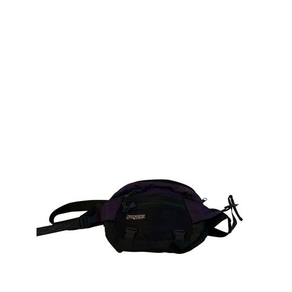 JanSport‎ USA large fanny pack 3 Zipper adj belt purple green 11x10